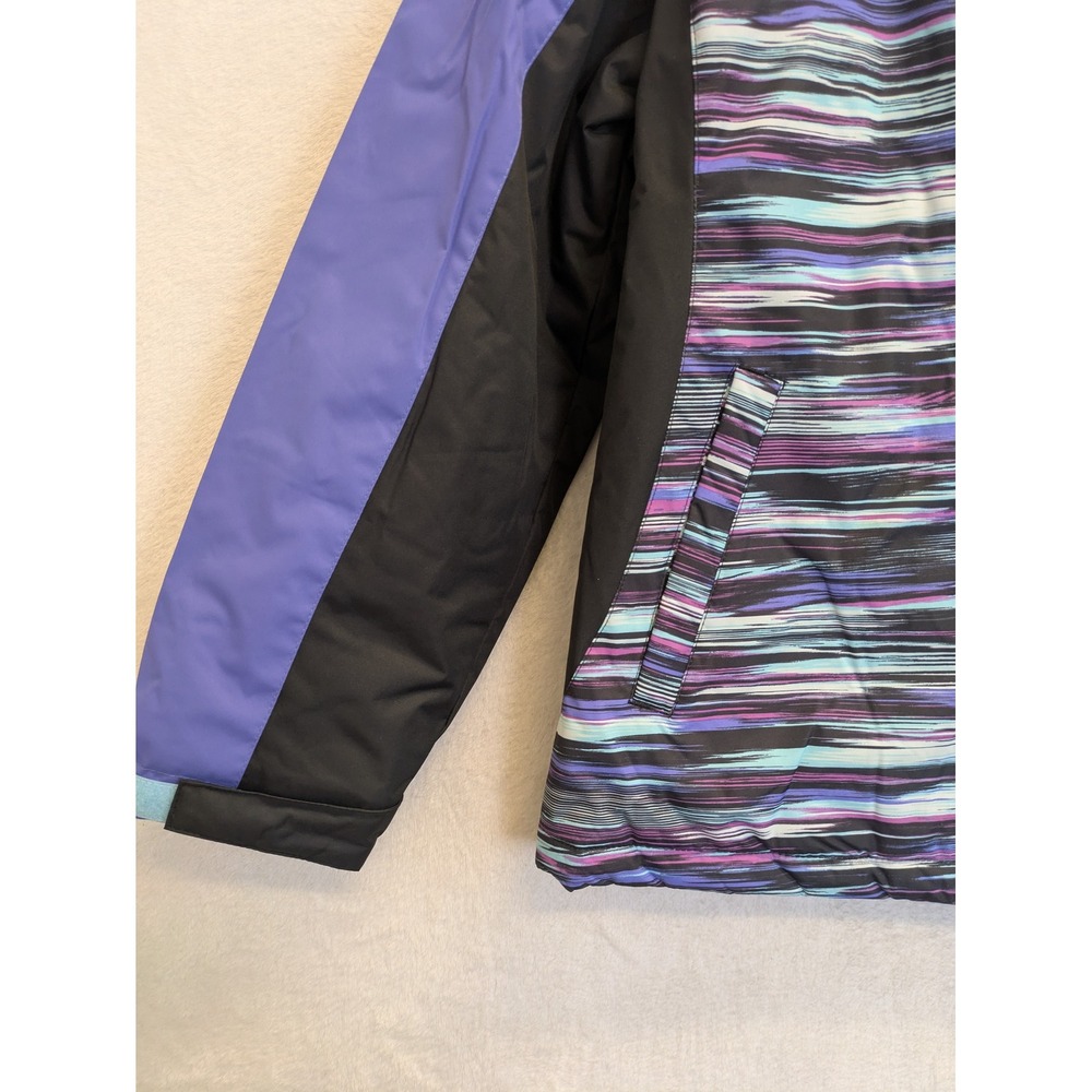 Stoic Girls Ski Jacket Floral Print Purple Black Blue Size‎ XL 16 Hooded Lined - Picture 2 of 8